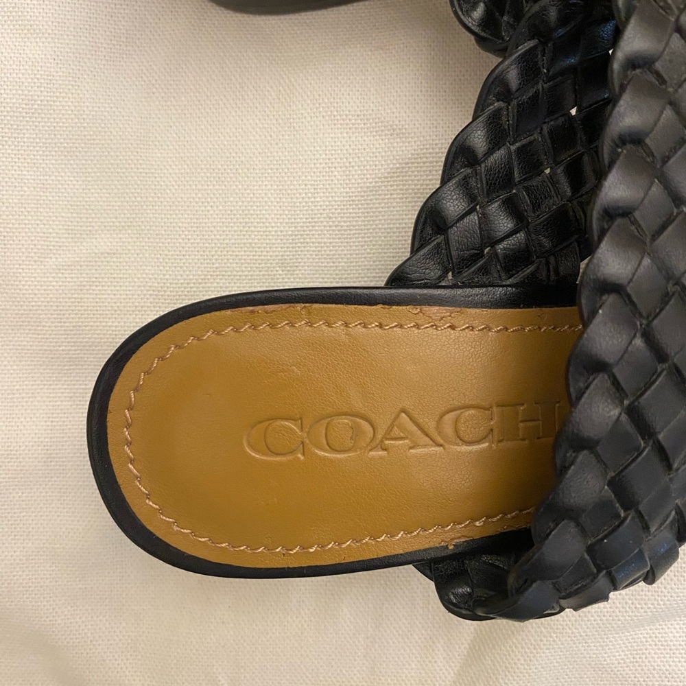 Coach Women's Black Leather Block Slide Sandals - Picture 2 of 4